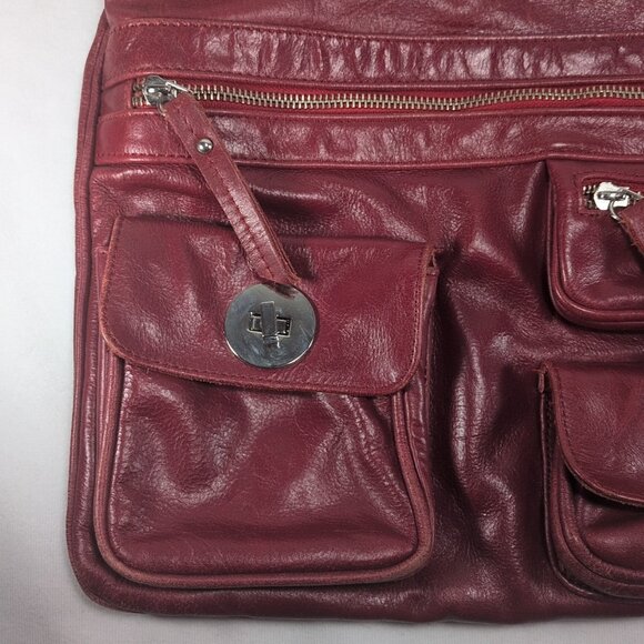 Danier Red Leather Purse Shoulder Crossbody Bag Cargo Pocket Silver Y2K Hobo Zip - Picture 4 of 16